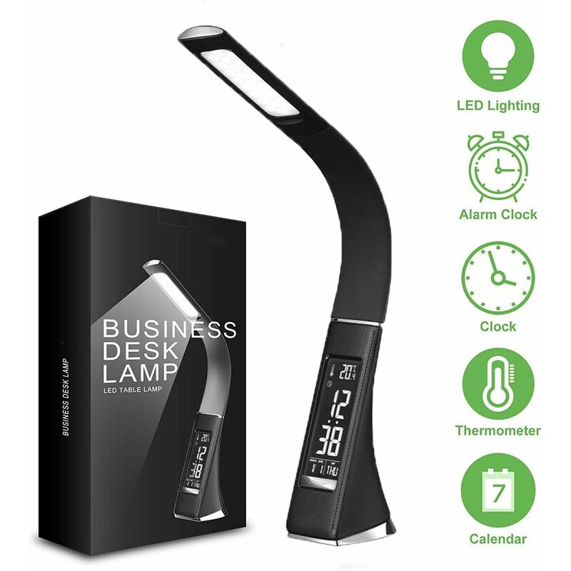 

Lámpara de escritorio LED 5 en 1 con calendario / reloj despertador / temperatura / tiempo / lámpara de noche regulable táctil, lámpara de mesa 3