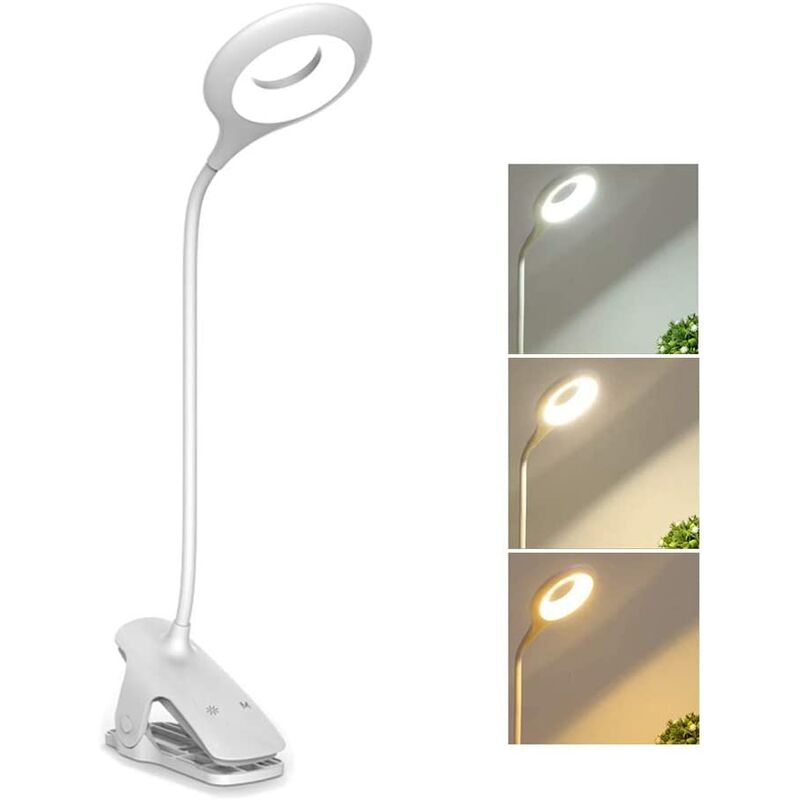 

Lámpara de escritorio LED inalámbrica recargable, 3 colores y 3 regulables, luz de noche táctil con clip para niños, 28 LED, luz de lectura portátil