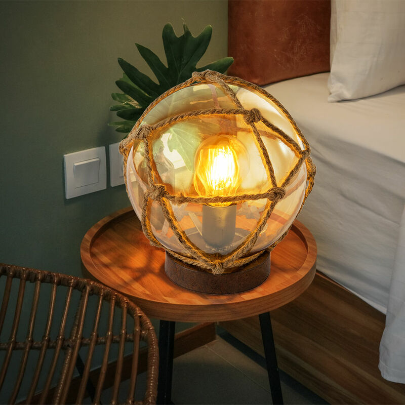 

Lámpara de esfera lámpara de mesa de noche de color óxido red de cuerda de cáñamo foco de cristal para sala de estar