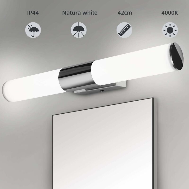 

Lámpara de espejo de baño 42cm - 12W 1000Lumen Lámpara de pared LED, blanco natural 4000K, IP44 Impermeable, sin parpadeo, súper brillante, lámpara