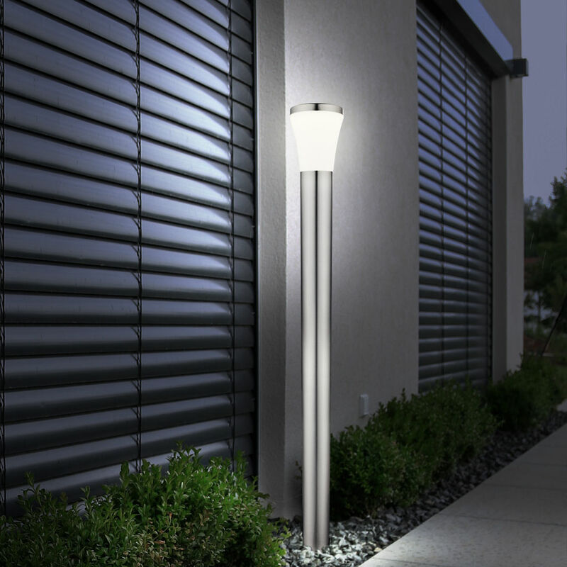 

Lámpara de exterior acero inoxidable plástico opal con luz jardín exterior acero inoxidable, IP44, 1x LED 10.5W 610lm 3000K, FxH 12 x 110 cm