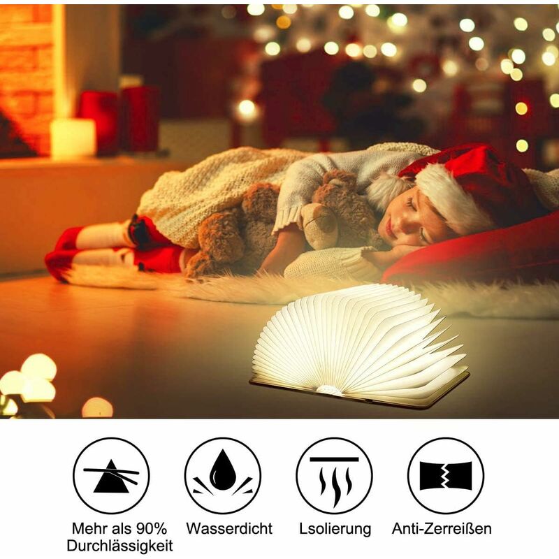 

Abcrital - Lámpara de libro LED, Lámpara de libro de 8 modos de color, Lámpara de libro plegable de madera, Lámpara de mesa recargable por USB,