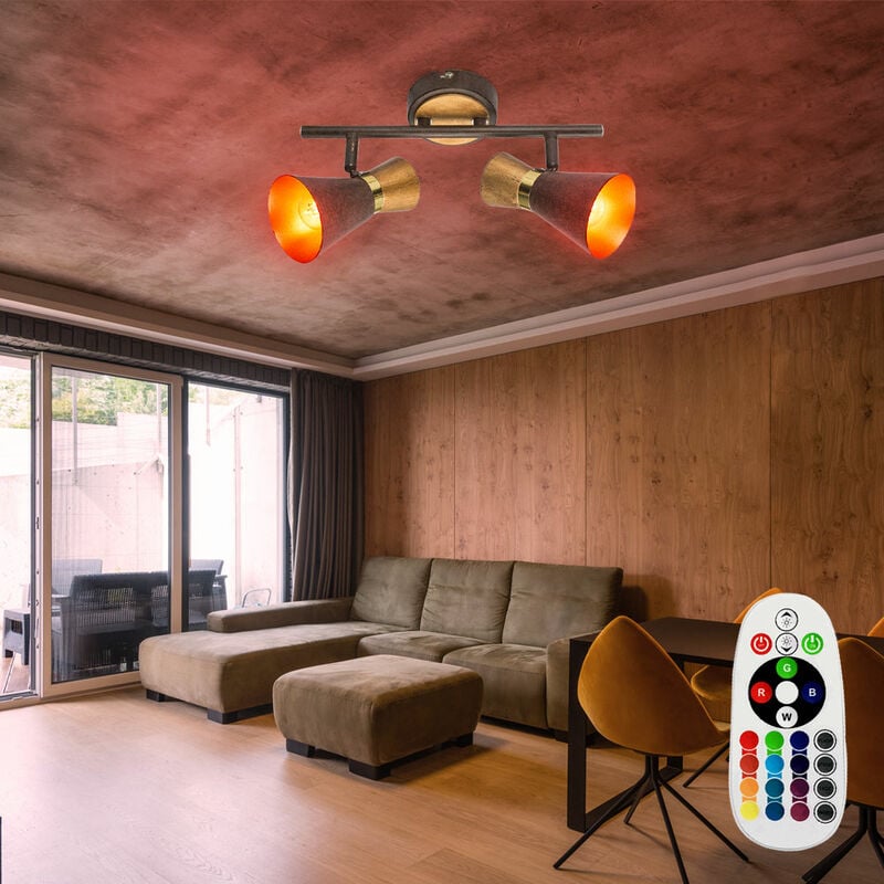 

Foco de luz de techo, lámpara giratoria, control remoto, oro óxido en un juego que incluye bombillas LED RGB