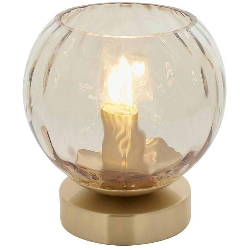 

Lámpara de mesa completa con placa de latón satinado, vidrio lustre champán