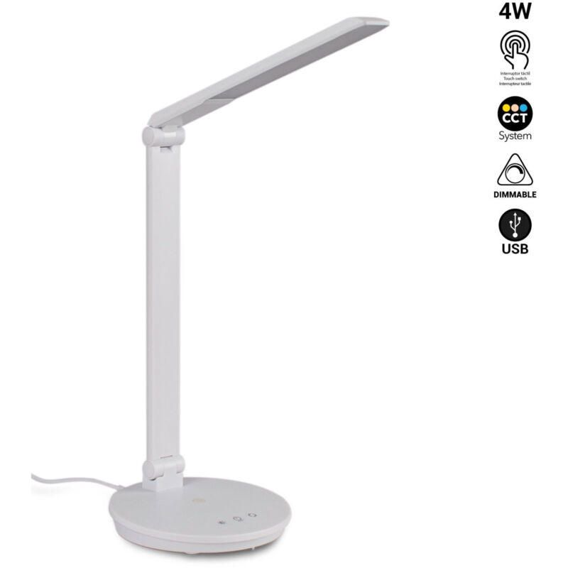 

Lámpara de mesa con USB 4W Dimable | Blanco