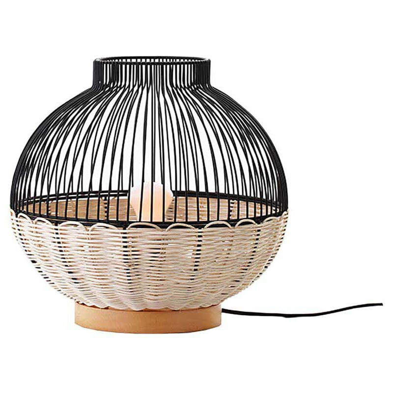 

Lámpara de mesa DANIA BLACK de ratán natural con casquillo E27 H30 cm