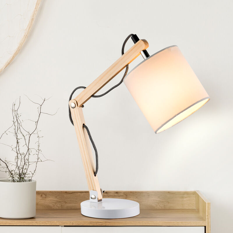 

Lámpara de mesa de escritura textil madera articulada iluminación de comedor lámpara de lectura lateral blanco Globo 21510