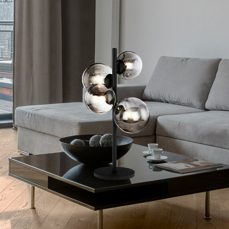 

Lámpara de mesa de noche con escritura LED, iluminación de bolas de cristal negro de luz de metal