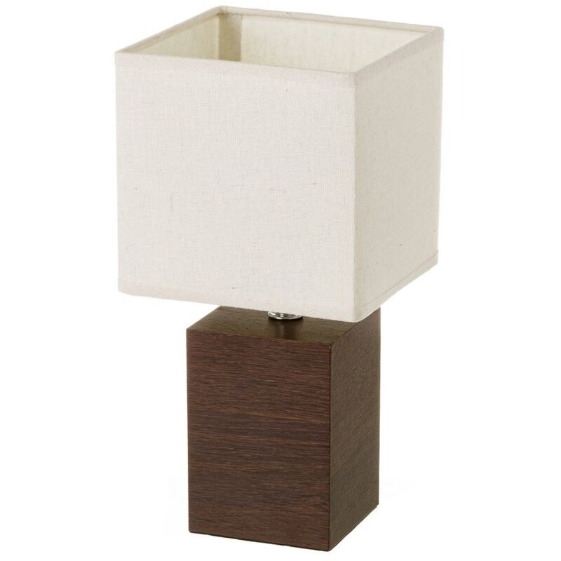 

Lámpara de mesita de noche cuadrada nórdica de madera y lino marrón de 33x16x16 cm