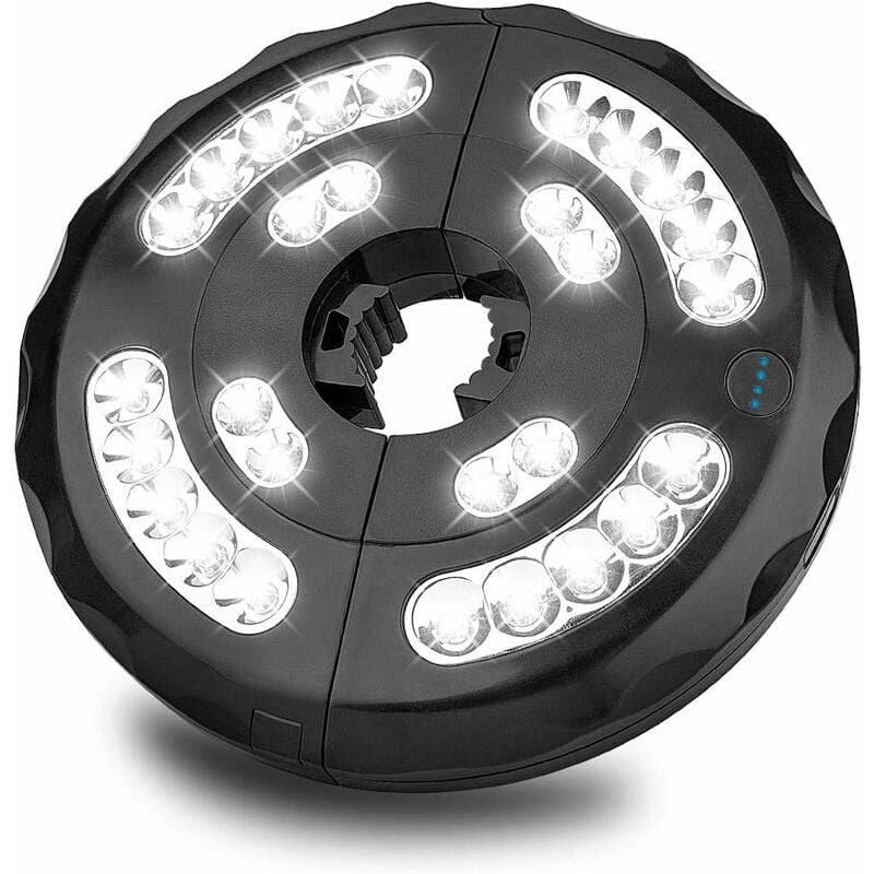 

Lámpara de parasol, parasol iluminado de 28 LED, 3 modos de iluminación recargable, parasol ligero y paraguas grande para camping, patio, playa,