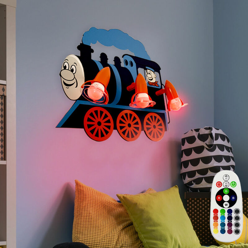 

Aplique de pared para habitación infantil, regulable, mando a distancia de locomotora en un set que incluye bombillas LED RGB
