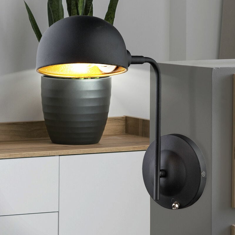 

Lámpara de pared giratoria, lámpara de cama, oro negro, lámpara de pared móvil, con interruptor, 1x E14, An x Al x P 13 x 30 x 28 cm