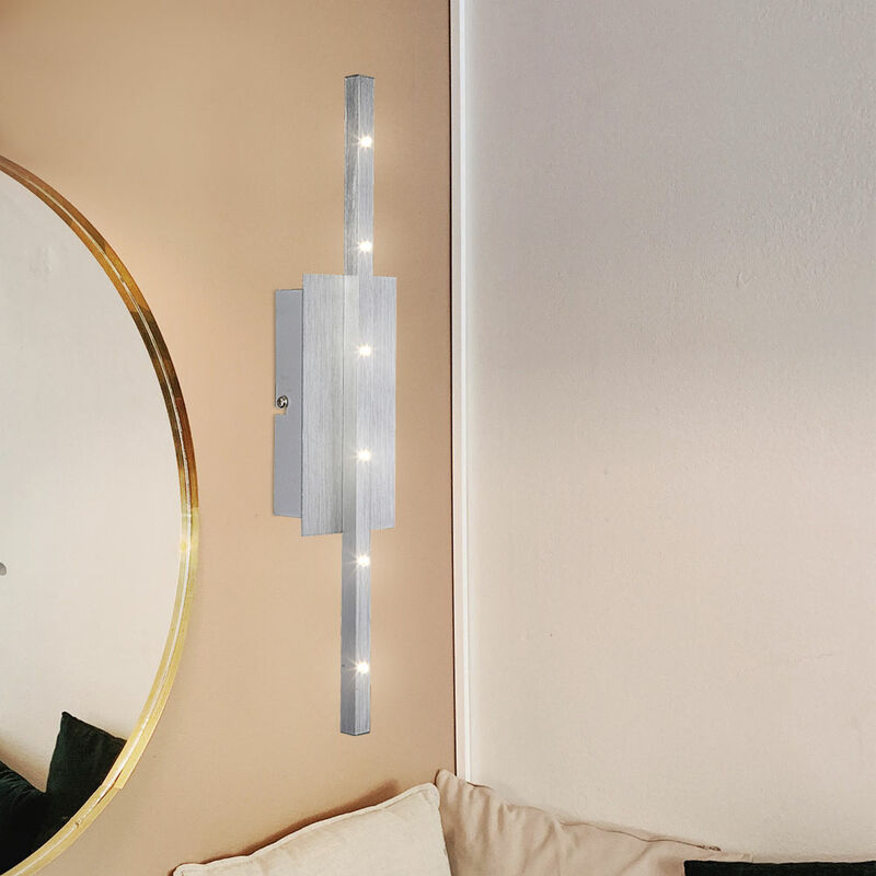 

Lámpara de pared LED, lámpara de pared plateada, lámpara de pared de salón moderna, diseño LED, ALU cepillado, LED 6 vatios 500 lúmenes blanco