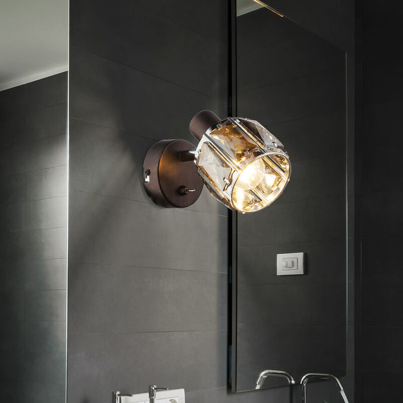 

Lámpara de pared Lámpara de cromo Cristales de vidrio bronce Spot Dormitorio móvil