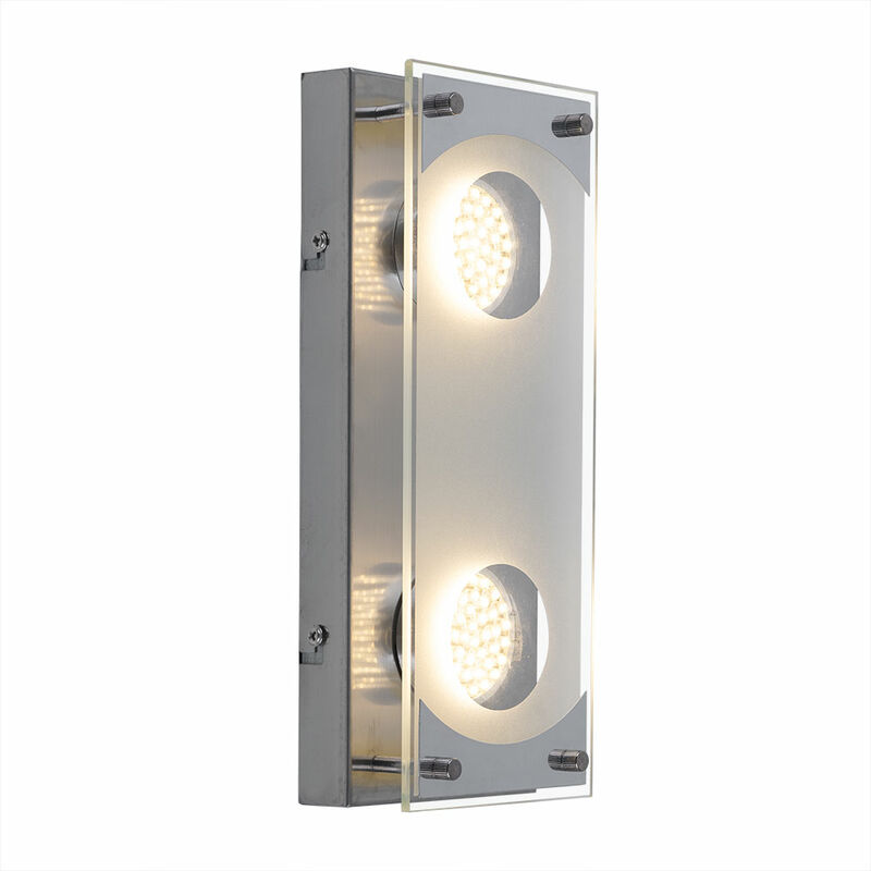 

Lámpara de pared Lámpara de pared de vidrio cromado Lámpara de pared para sala de estar, acero cepillado, 2x LED 3 vatios 260 lúmenes blanco cálido,