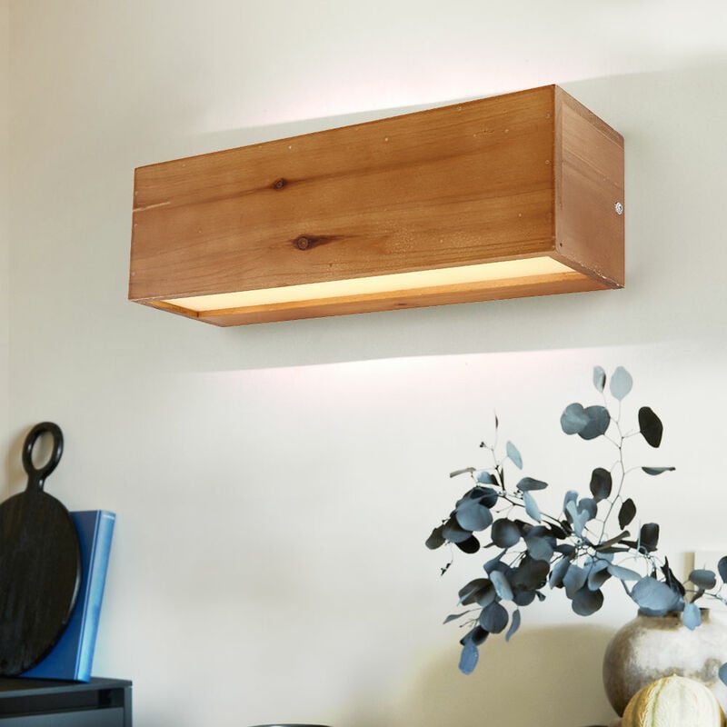 

Lámpara de pared lámpara de pared lámpara de madera lámpara de diseño pasillo, metal madera ópalo marrón satinado cuboide, 1x LED 12 vatios 715