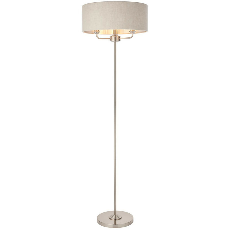 

Lámpara de pie Base & Shade Placa de cromo cepillado, lino natural