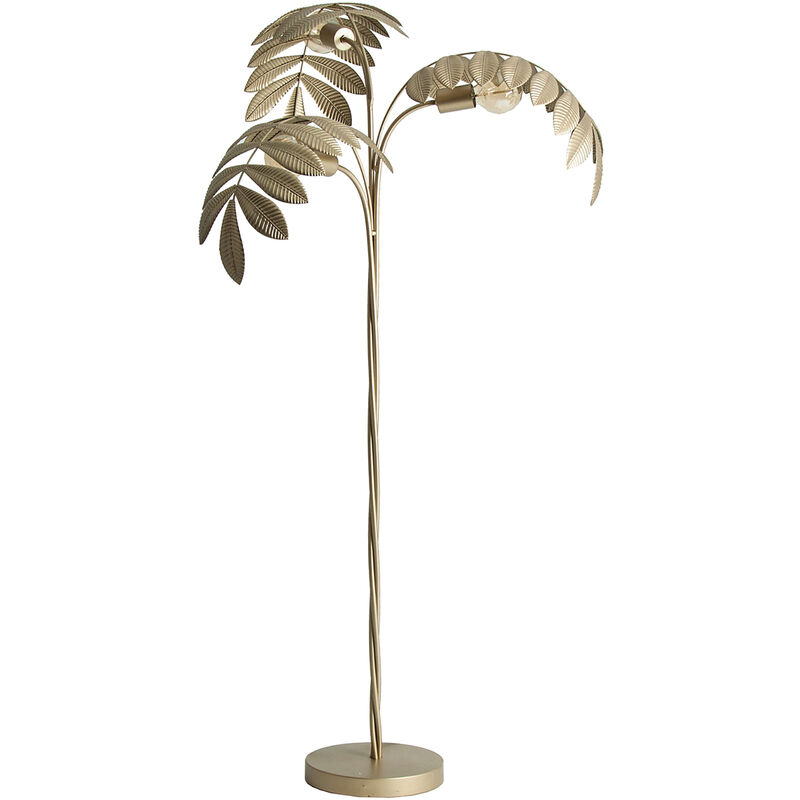 

L�Mpara De Pie Hojas, En Color Oro Viejo, De Estilo Art Deco. Fabricado En Hierro.
