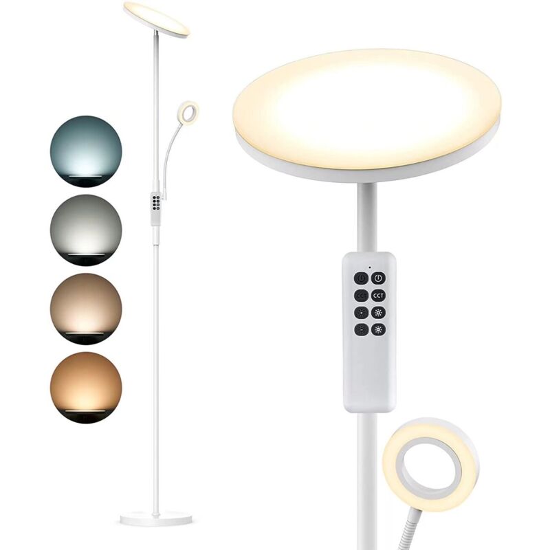 

Anten - Lámpara de pie LED Mando a distancia | Lámpara de pie moderna 30W con luz de lectura de 5W | 2000 lm con 4 temperaturas de color regulables,