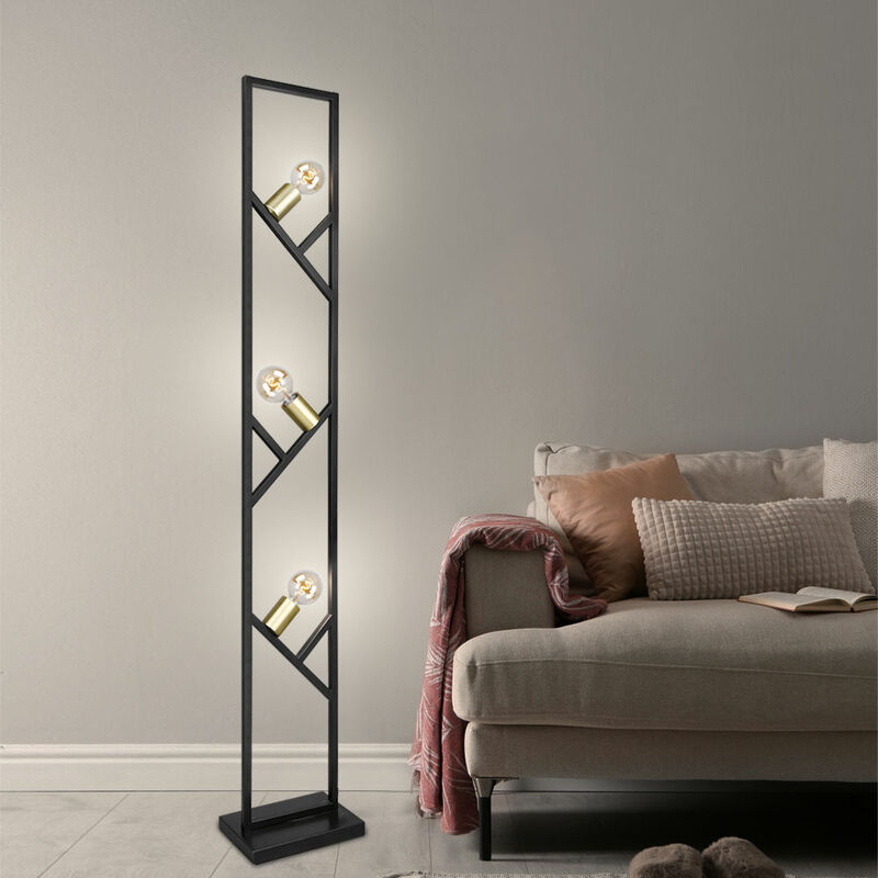 

Lámpara de pie lámpara de pie lámpara de pie lámpara de pie lámpara de pie salón, metal negro mate dorado 3 luces, 3 casquillos E27, Al x An x P