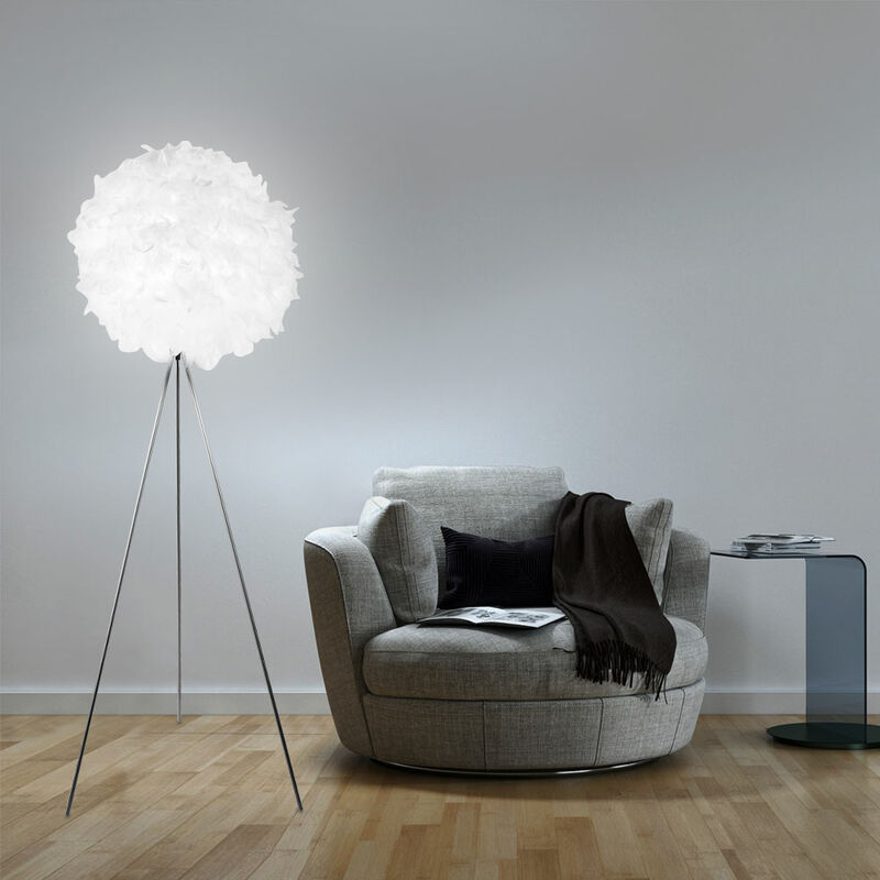 

Lámpara de pie Lámpara de pie Lámpara de tela de bola resortes Lámpara de diseño de salón en blanco, metal níquel mate, interruptor, 1x E27, FxH