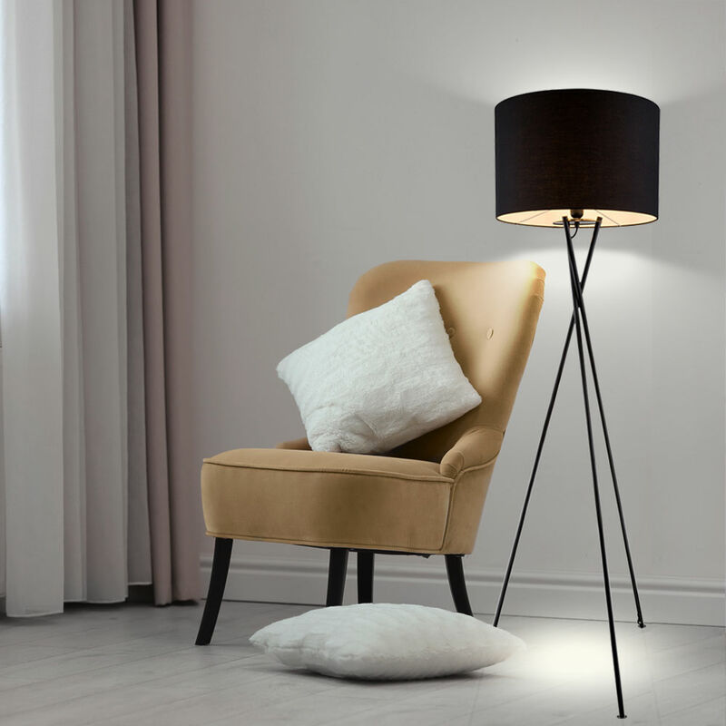 

Lámpara de pie Lámpara trípode de 3 patas textil negro Lámpara de pie de salón, con marco de metal interruptor, 1x E27, F x Al 54 x 160 cm