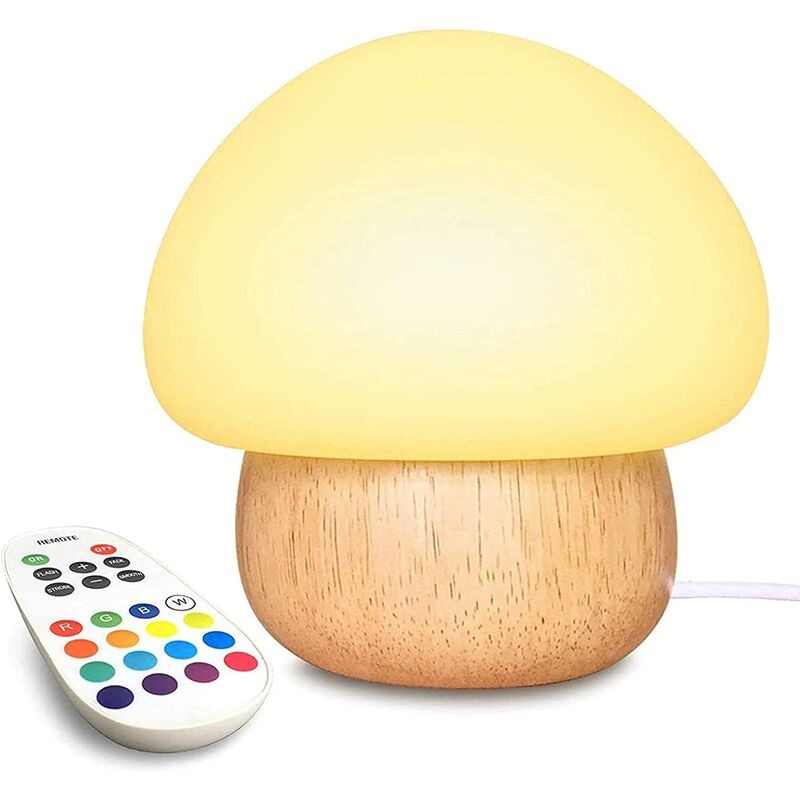 

Lámpara de seta USB, luz nocturna LED para niños con base de silicona, lámpara de noche con mando a distancia, 4 modos de luz y 16 colores,