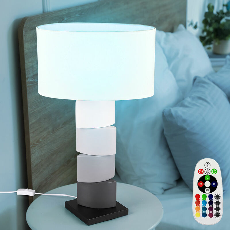 

Lámpara de sobremesa LED regulable con mando a distancia lámpara de noche de cerámica lámpara de dormitorio moderna luz de noche textil, cambio de