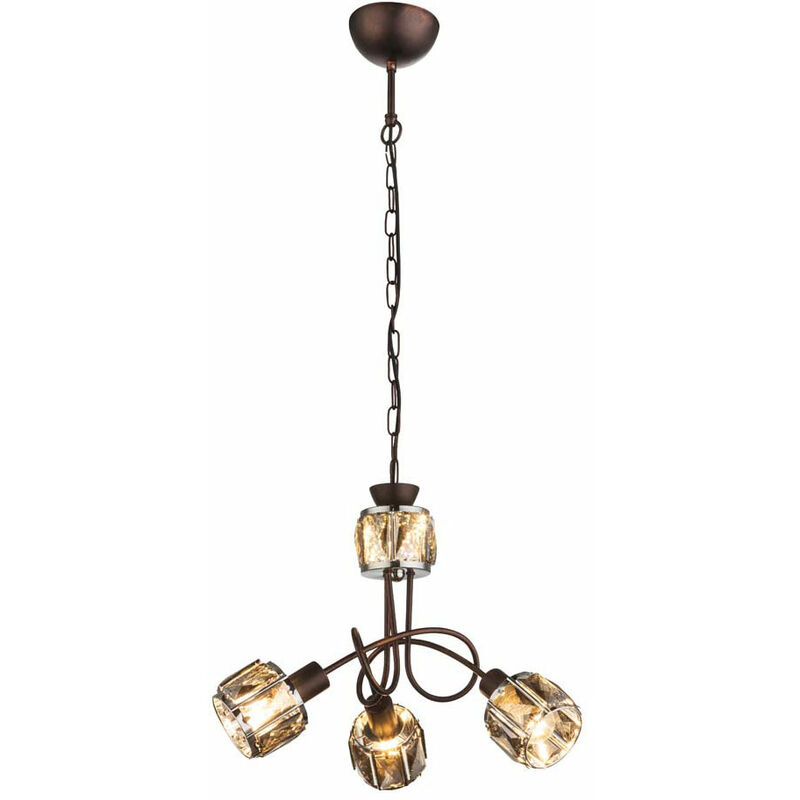 

Lámpara colgante chandelier lámpara colgante lámpara colgante lustre salón, 3 llamas cristales de vidrio metal bronce cromado color humo, 3 tomas