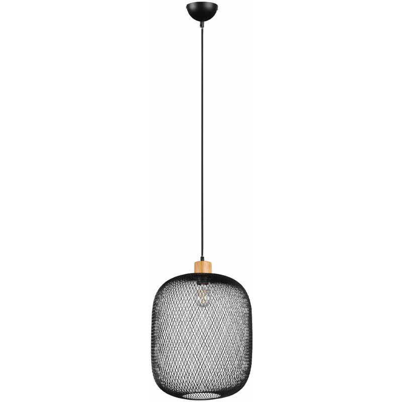 

Lámpara de suspensión lámpara colgante vintage de metal negro lámpara jaula lámpara de techo de salón, decoración de madera, 1x E27, F x Al 33x150 cm