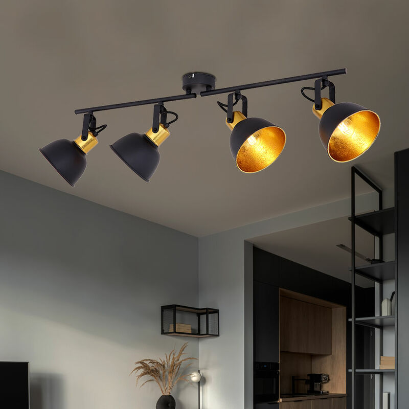 

Lámpara de techo 4 -flammig metal negro - plafón de diseño de salón dorado con focos móviles, carril de luz, 4x E14, L x An x Al 72x13x19 cm