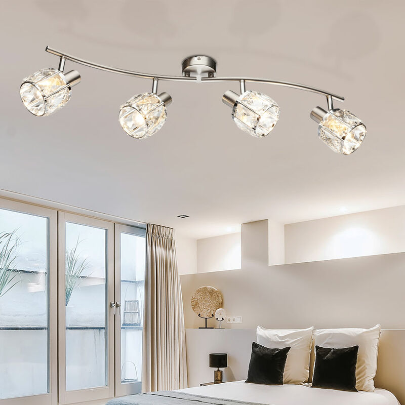 

Lámpara de techo cromada, foco de cristal, foco giratorio de cristal para sala de estar