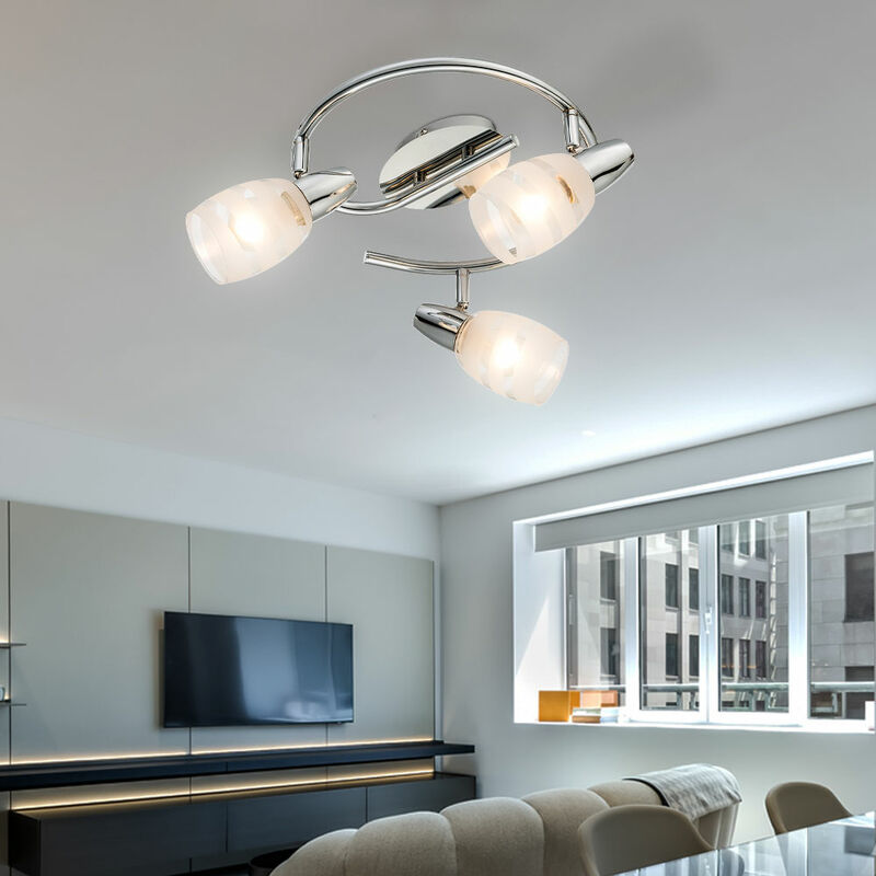 

Lámpara de techo cromo luz vidrio satinado rayas iluminación dormitorio
