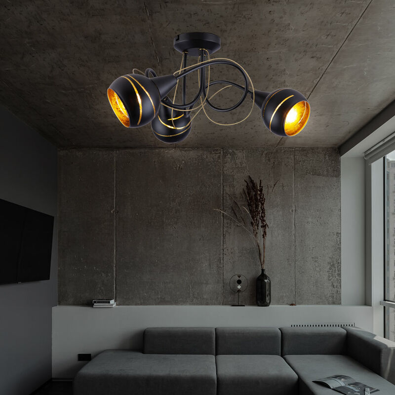 

Lámpara de techo de diseño, bolas de vidrio, punto negro y dorado, lámpara de foco redondo, iluminación de la sala de estar
