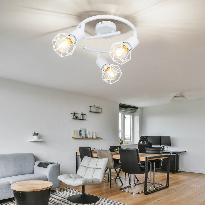 

Lámpara de techo de diseño, foco de comedor, lámpara redonda, jaula de punto, ajustable, blanco