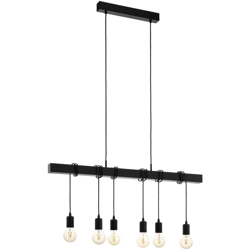 

Lámpara de techo de estilo vintage, con 6 focos, E27, color negro, 100 x 10 cm, altura: 110 cm, regulable - look bois brun, noir
