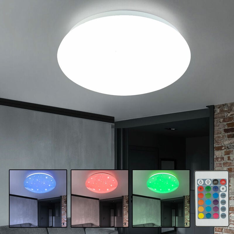 

Lámpara de techo efecto cielo estrellado Lámpara de techo con cambiador de color, LED RGB 15 vatios blanco cálido 580 lúmenes, regulable, mando a