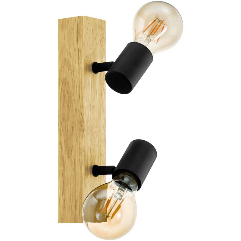 

Lámpara de techo TOWNSHEND 3, lámpara retro con 2 focos de techo vintage de estilo industrial de acero y madera, color negro, marrón, casquillo E27