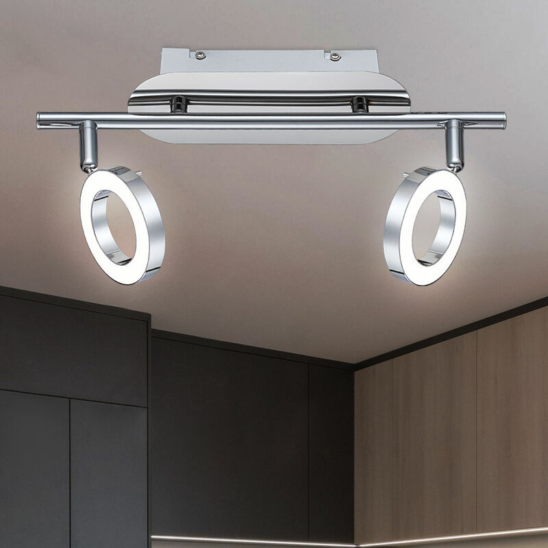 

Lámpara de techo Foco de techo giratorio Lámparas de techo con foco móvil cromado para salón, LED, 2x 5 vatios, 700 lúmenes, blanco cálido, L 31,5 cm
