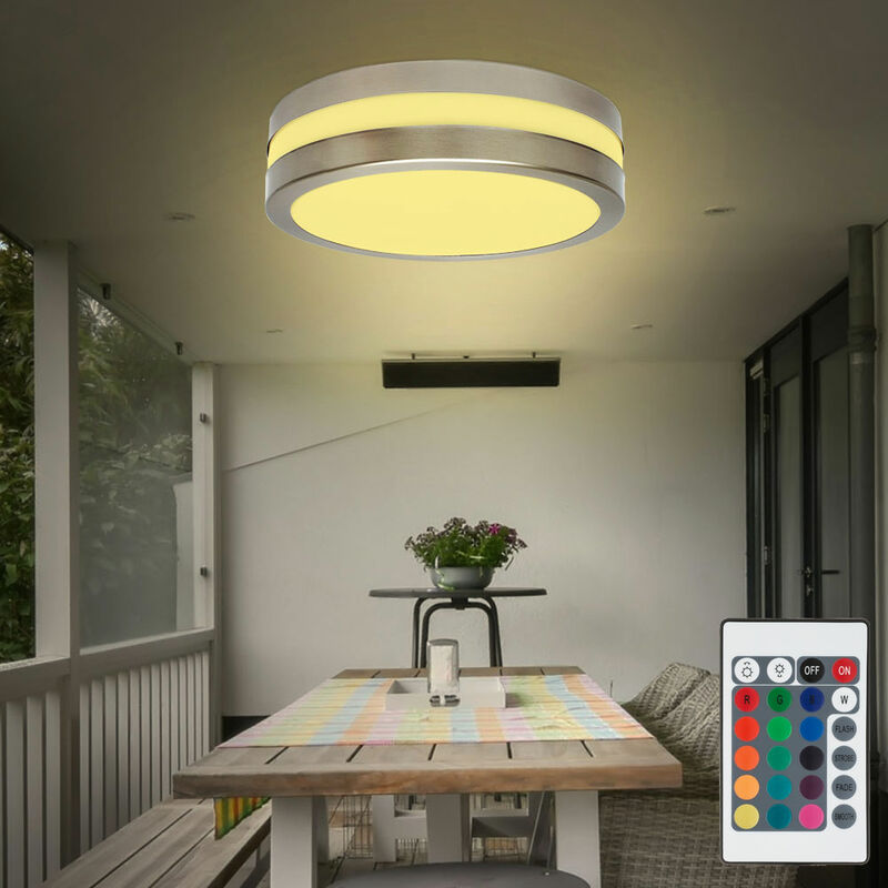 

Lámpara de techo exterior con mando a distancia de iluminación redonda en un set que incluye lámparas LED RGB