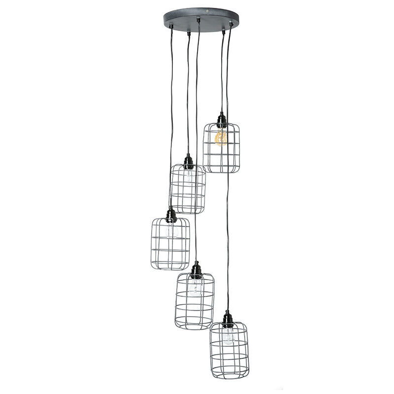 Lámpara de techo industrial de metal gris loft con 5 lámparas multinivel