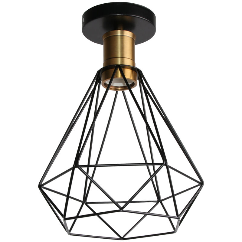 

Lámpara de techo industrial retro decoración barra dormitorio jaula metal diamante luz de techo - Negro