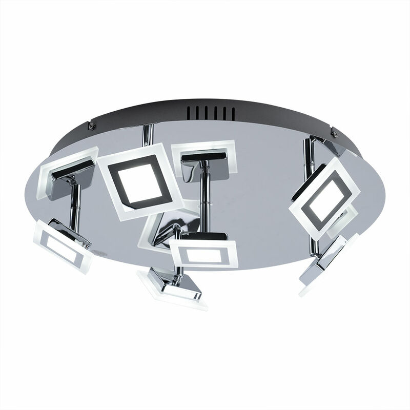 

Lámpara de techo LED, lámpara de techo, control remoto, puntos móviles de luz nocturna regulable, vidrio plástico metal cromado, DxH 45x10 cm, Wofi
