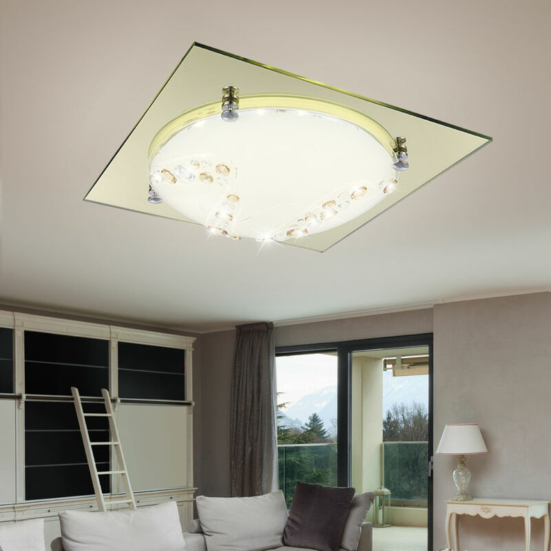 

Lámpara de techo LED lámpara de techo cristales de vidrio cromo dorado L 31,5 cm salón dormitorio comedor