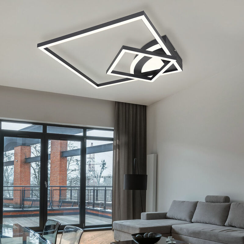 

Lámpara de techo LED lámpara de techo de diseño moderno lámpara de salón negra, cuadrada, conmutación de 3 etapas, 40W 1400lm 3000K, L x An x Al