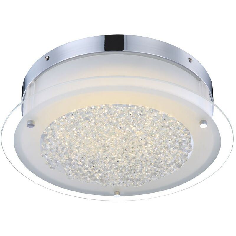 

Lámpara de techo LED, lámpara de techo, punto de techo, vidrio, cromo, cristales, borde, cocina transparente