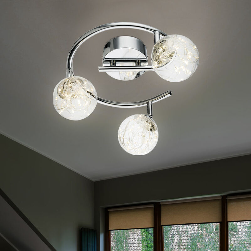

Lámpara de techo LED redonda, lámpara de interior, focos móviles, cable de cobre, pantalla de cristal, cromo, níquel DxH 25x19,5 cm