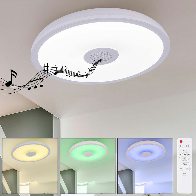 

Lámpara de techo LED RGB lámpara de techo con control remoto lámpara de altavoz LED de cocina blanco cálido-frío, regulable con cambio de color, 1x