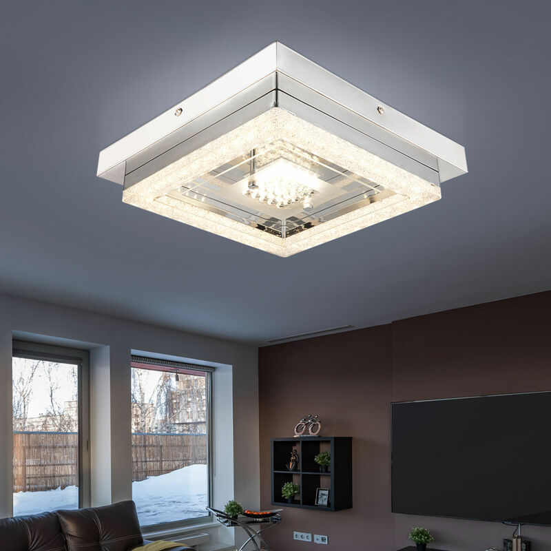 

Lámpara de techo lámpara de techo lámpara de cristal lámpara de salón acero inoxidable acrílico, plateado, cuadrado, 1x LED 12 vatios 750 lúmenes