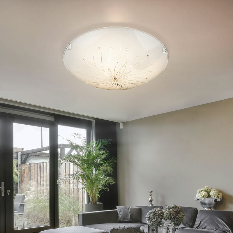 

Lámpara de techo lámpara redonda de vidrio satinado iluminación para dormitorio blanco